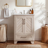 24" Bathroom Vanity, Modern Bathroom Cabinet with Sink & Carved Doors 3