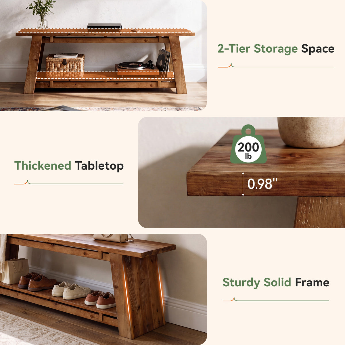 Tribesigns 63" Solid Wood TV Stand with 2-Tier Storage, Farmhouse Media Console for 70" TVs