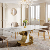 78.7" Sintered Stone Dining Table, Luxury Kitchen Table with Stainless Steel Base for 8-10 3