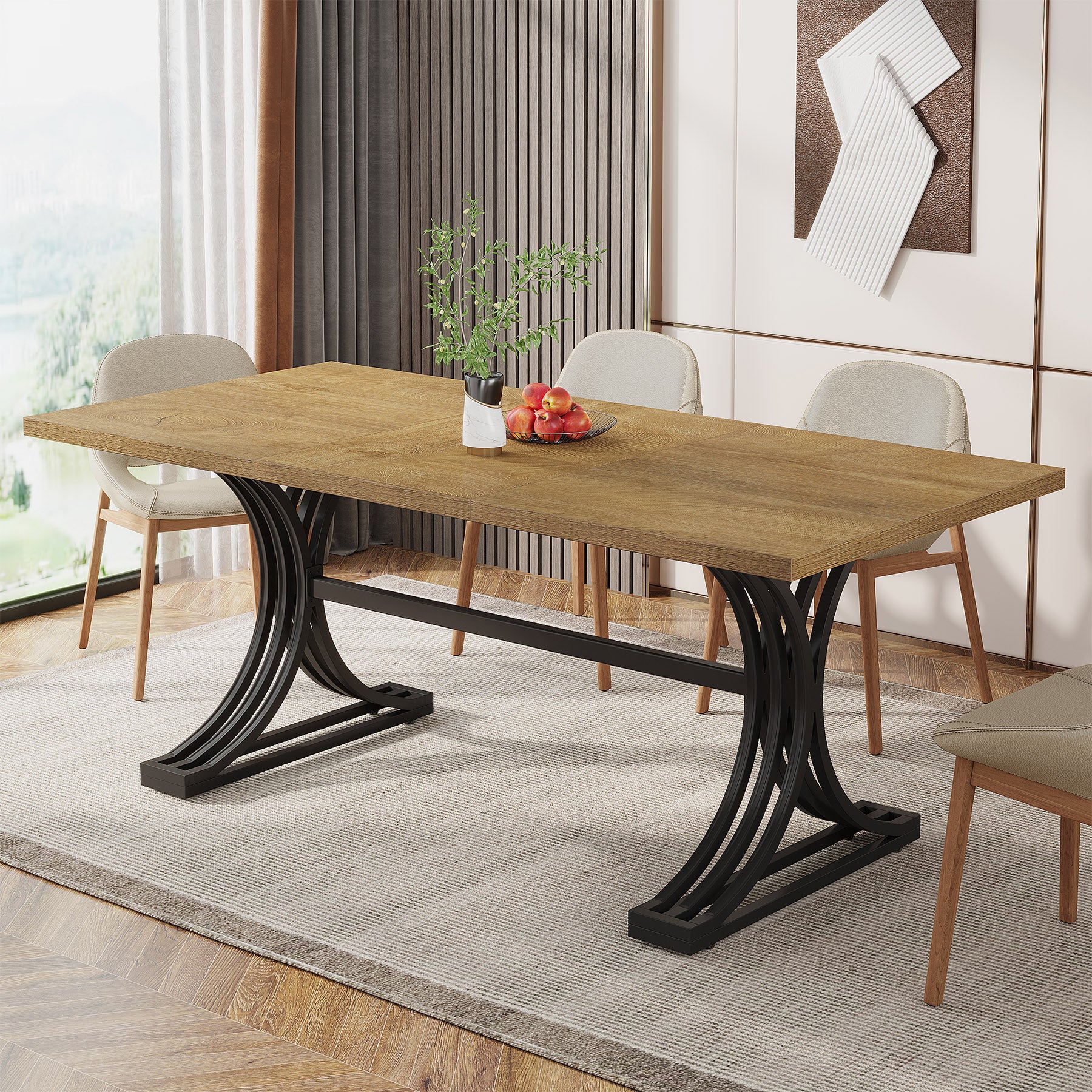63" Rectangular Dining Table, Modern Kitchen Table with Metal Legs for 4 to 6