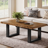 47" Solid Wood Coffee Table, Industrial Modern Center Table with Metal Base for Living Room 3