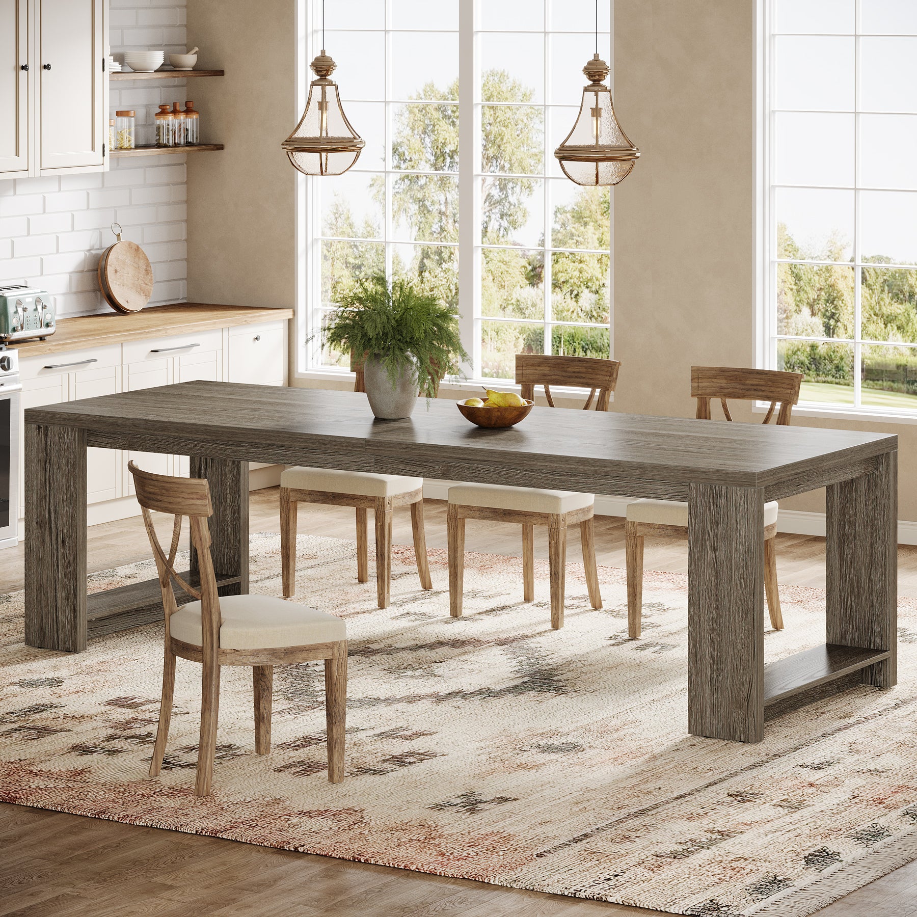 86" Dining Table, Farmhouse Kitchen Dinner Table For 8-10 People