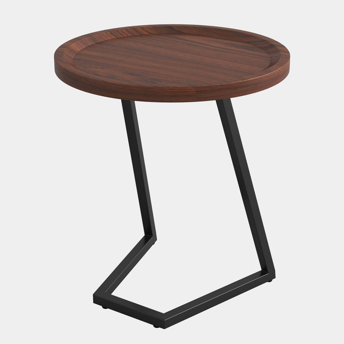 End Table, Round Side Snack Table with L-Shaped Metal Leg Tribesigns
