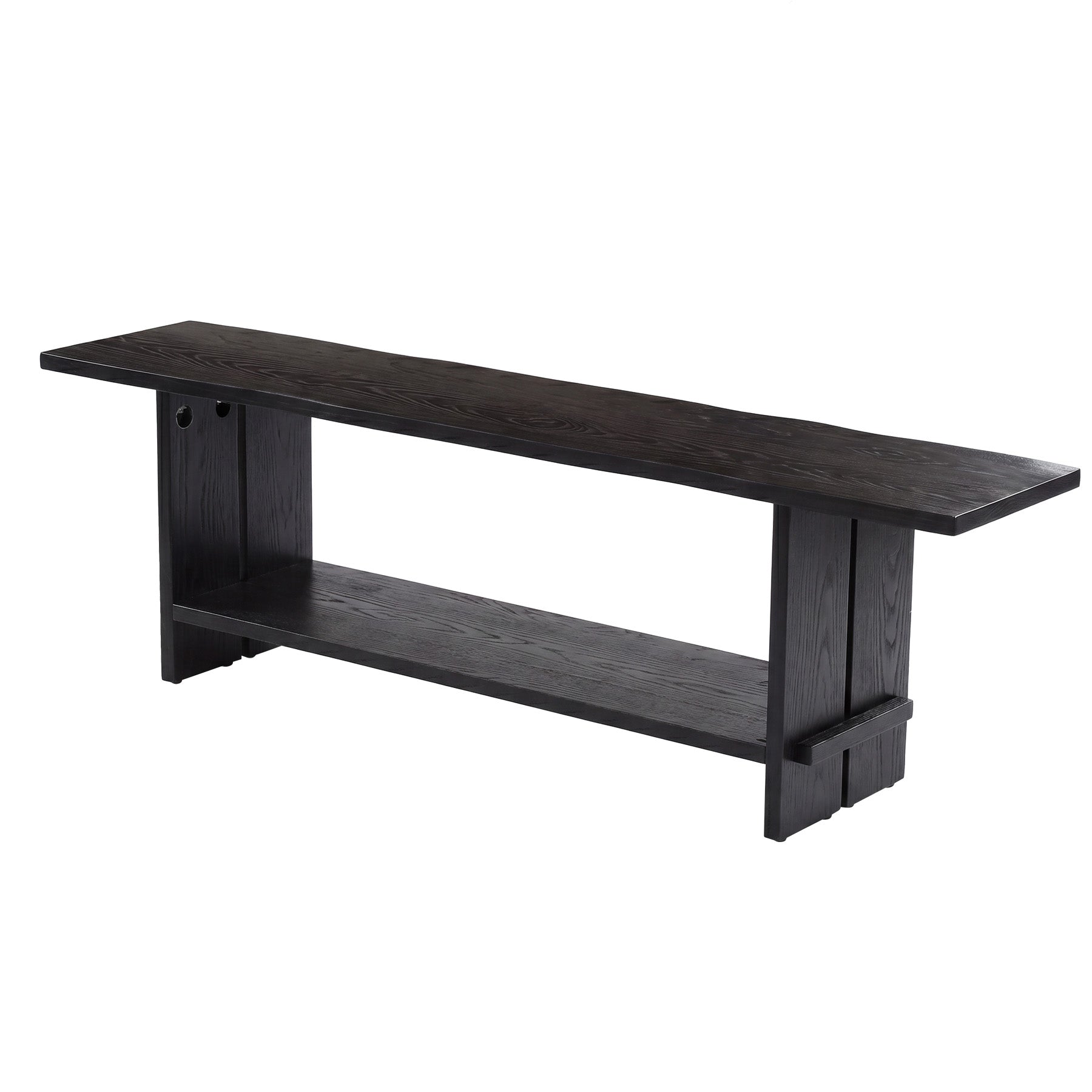 71" Solid Wood TV Stand for 55–85 Inch TVs, Farmhouse Media Console with Storage Shelf, Wooden Entertainment Center
