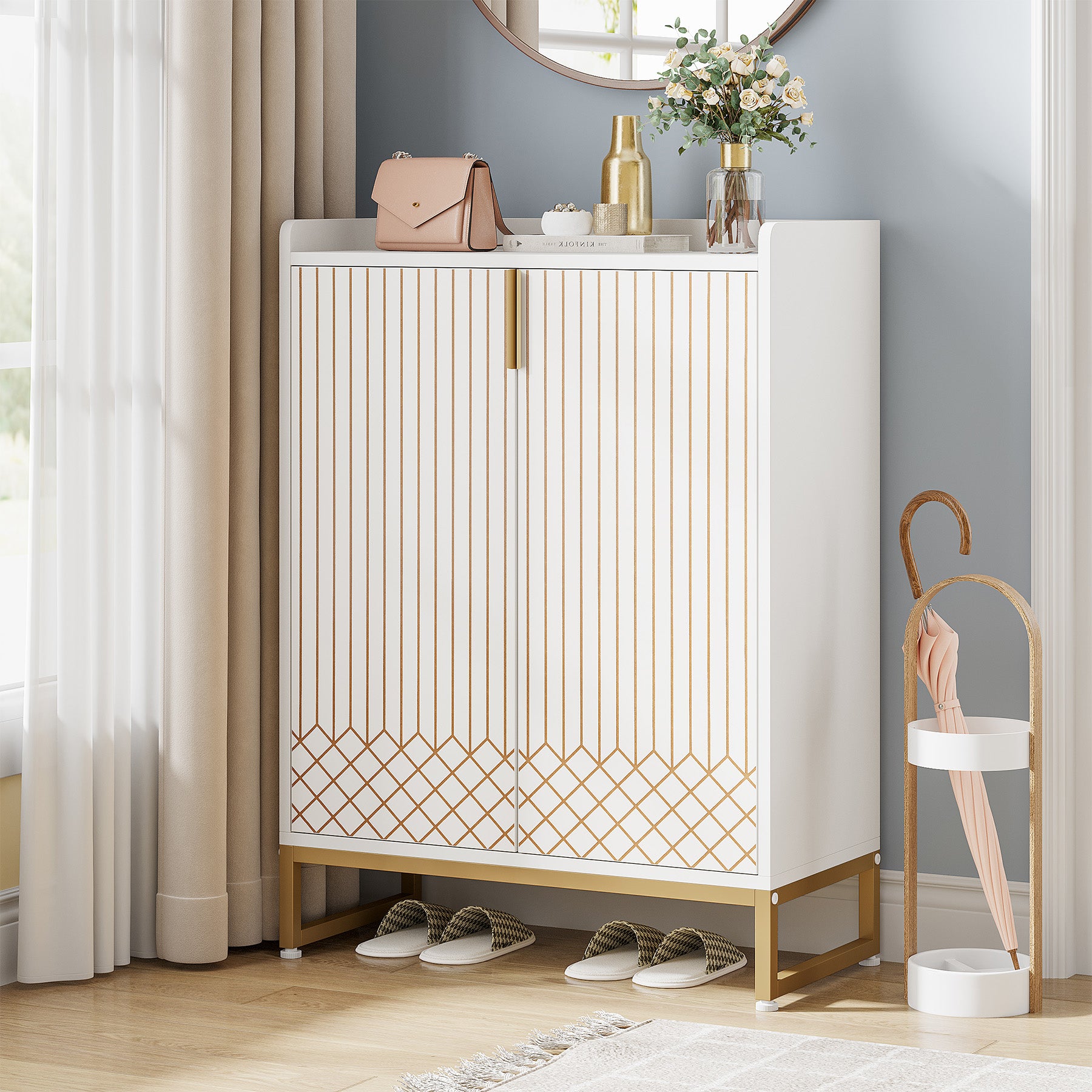 5-Tier Shoe Cabinet with Doors, Freestanding Wood Shoe Organizer for Entryway