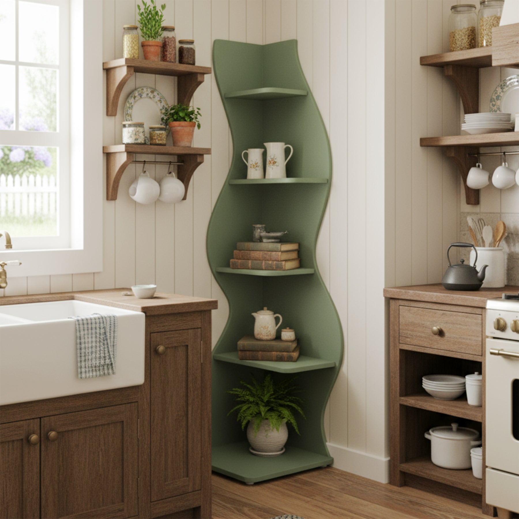 5-Tier Corner Bookcase, Rustic Freestanding Corner Shelf for Small Spaces