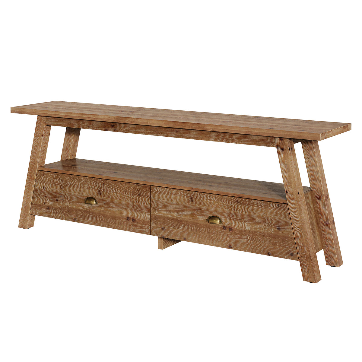 63" TV Stand for TVs Up to 70", Solid Wood 2-Tier Media Console with Drawers