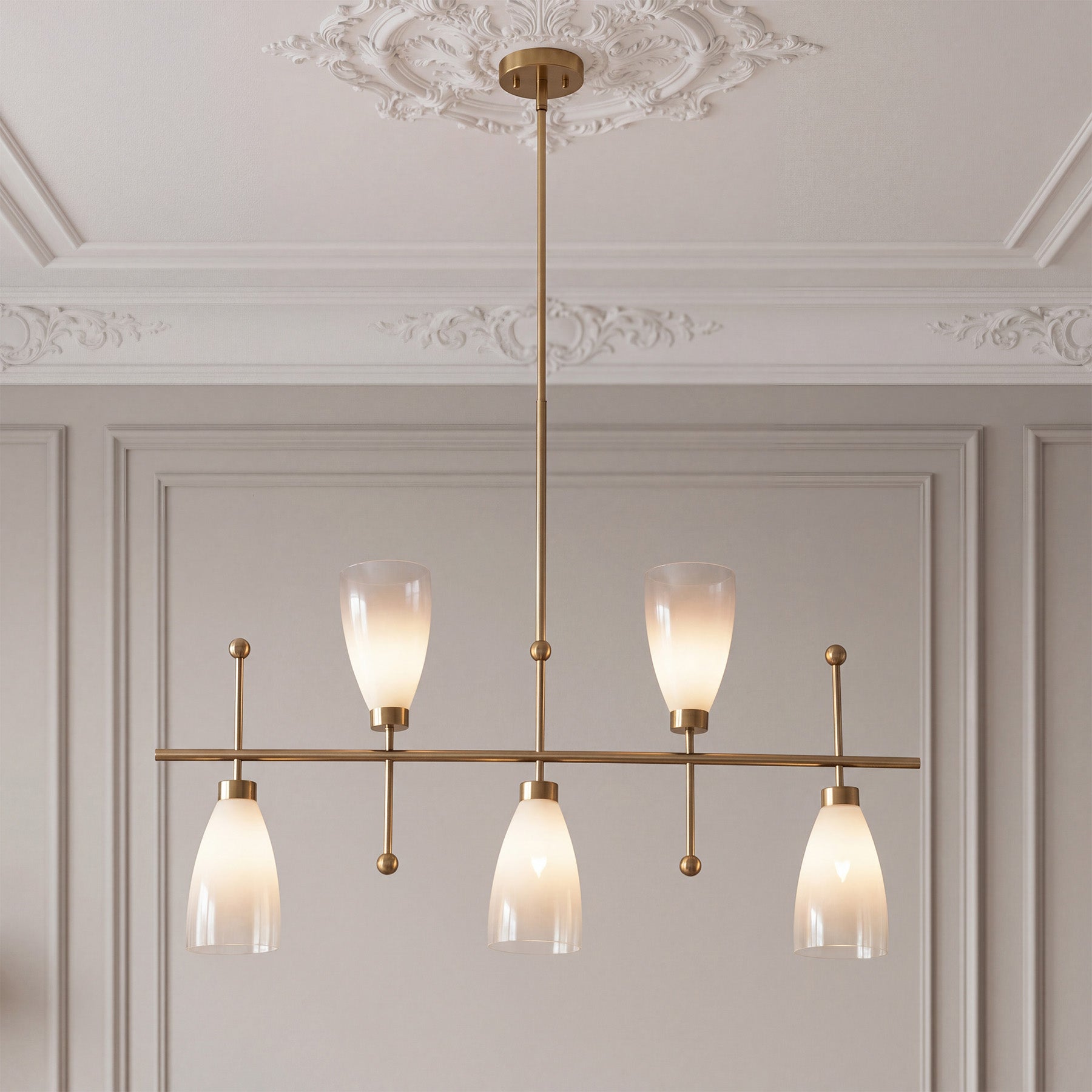 5-Light Modern Linear Chandelier, Kitchen Island Pendant Light with Gradient Frosted Glass Shades(E12 Bulbs Not Included)
