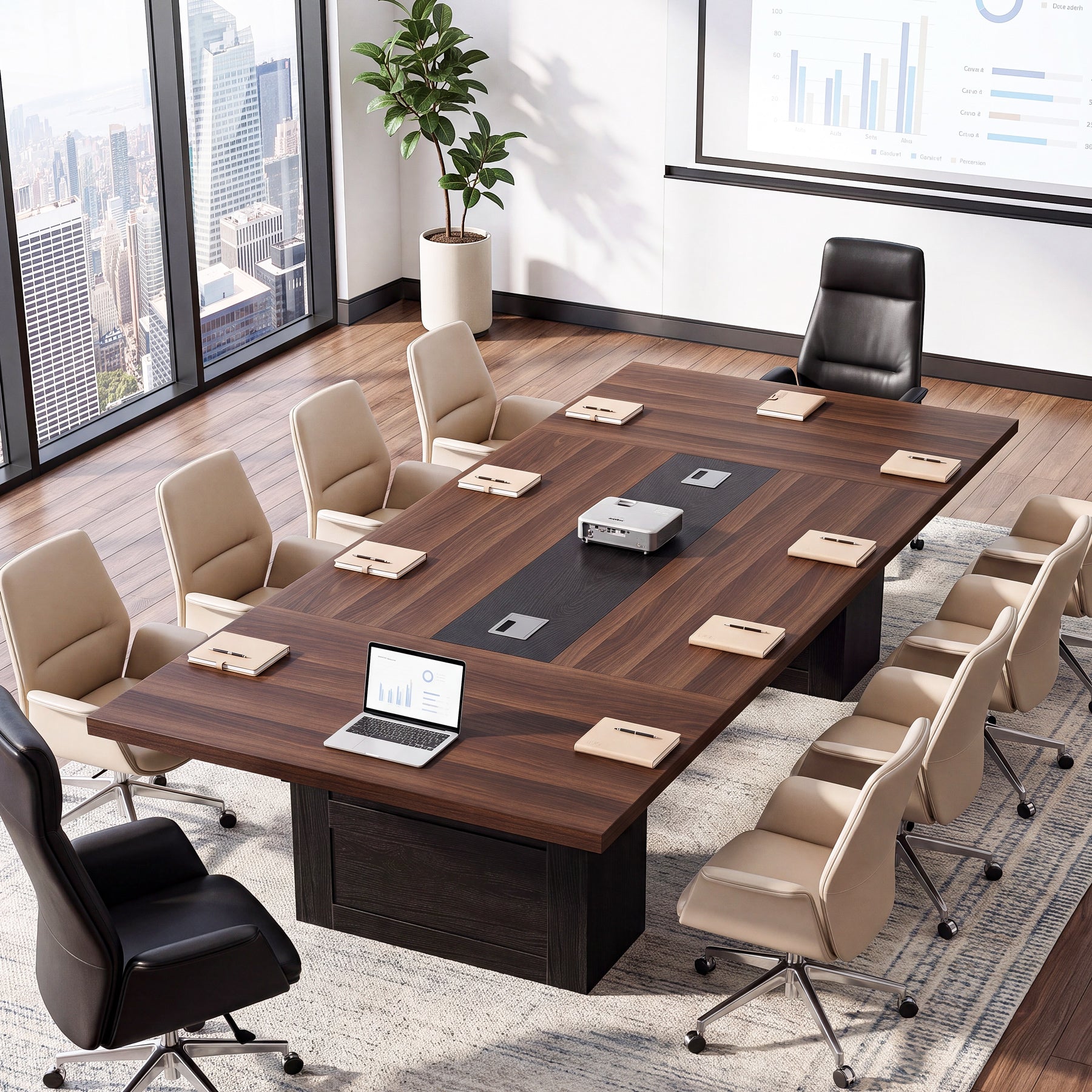 8 FT Conference Table for 8-10 People, 94.5” Meeting Room Table with Cable Management