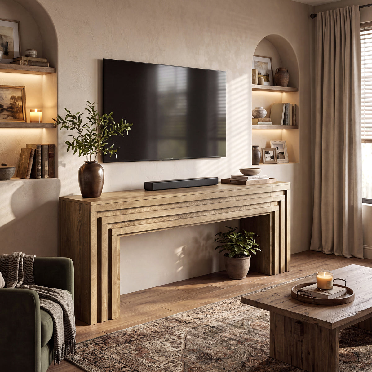 63" TV Stand for TVs Up to 75", Farmhouse TV Console with Hidden Cabinets for Living Room