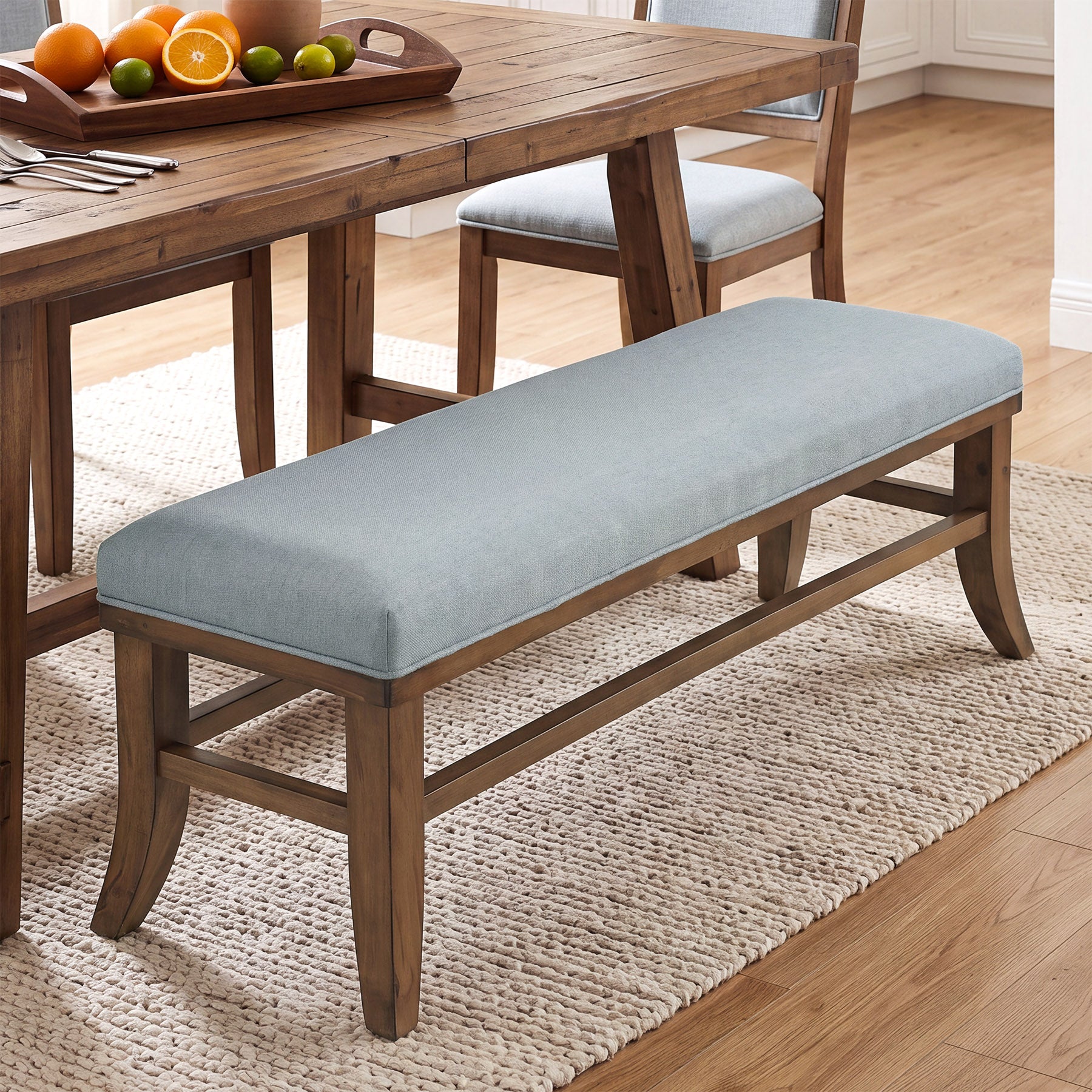 Solid Wood Upholstered Dining Bench, 55" Padded Kitchen Bench Seats 2-3 People