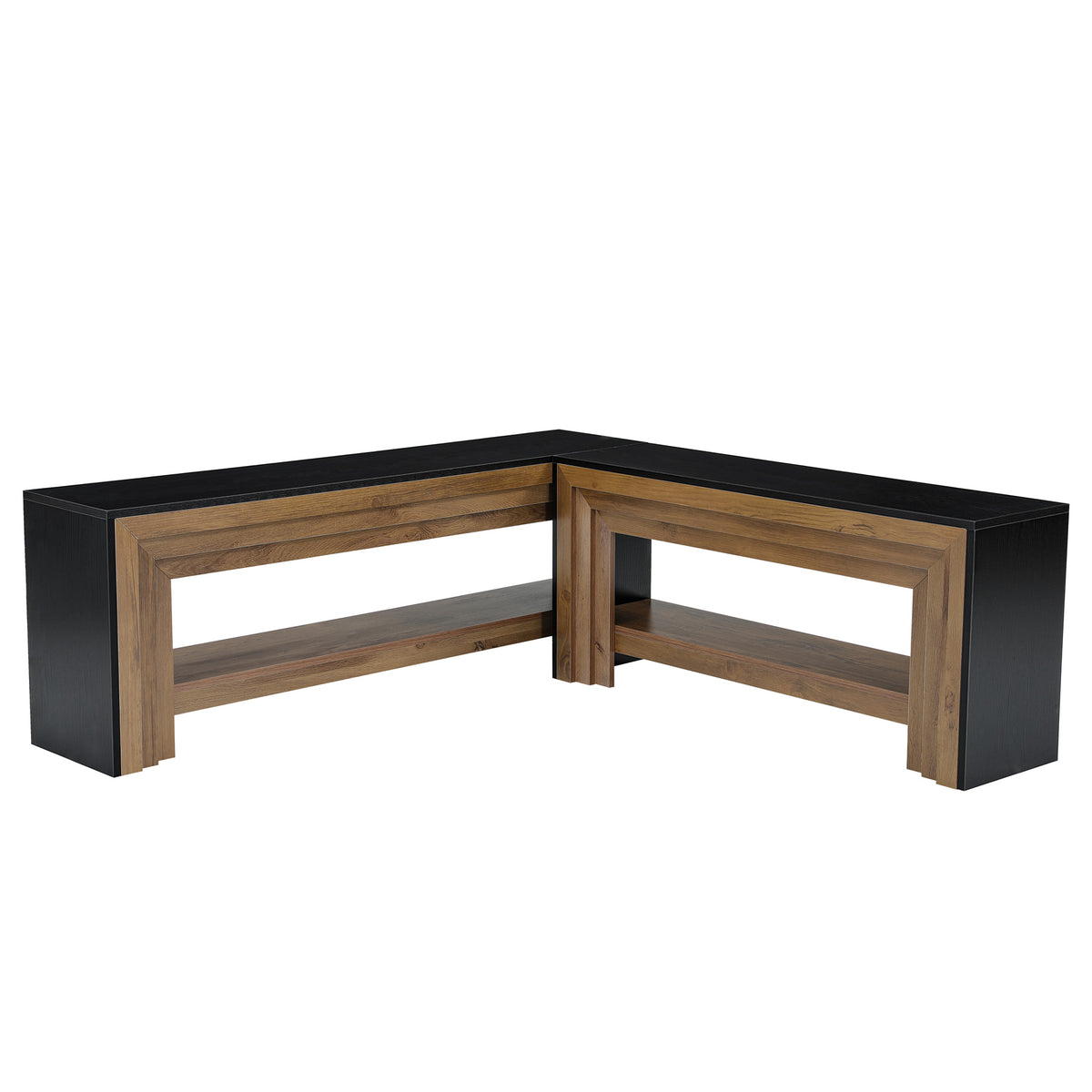 55" L-Shaped Corner Shoe Storage Bench, 2-Tier Entryway Bench with Open Shelves