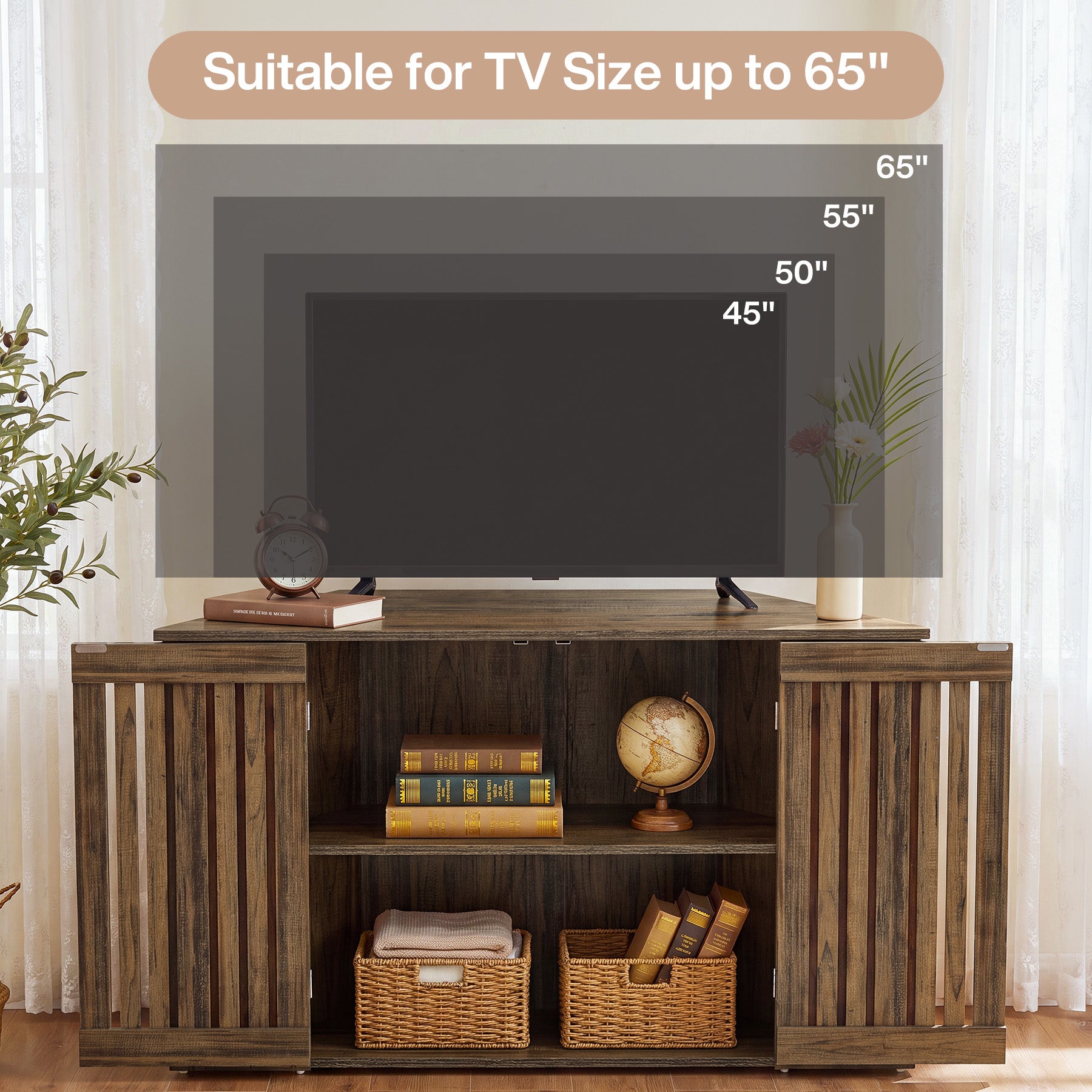 53" Farmhouse TV Stand with Cabinet, Entertainment Center for TVs up to 65"