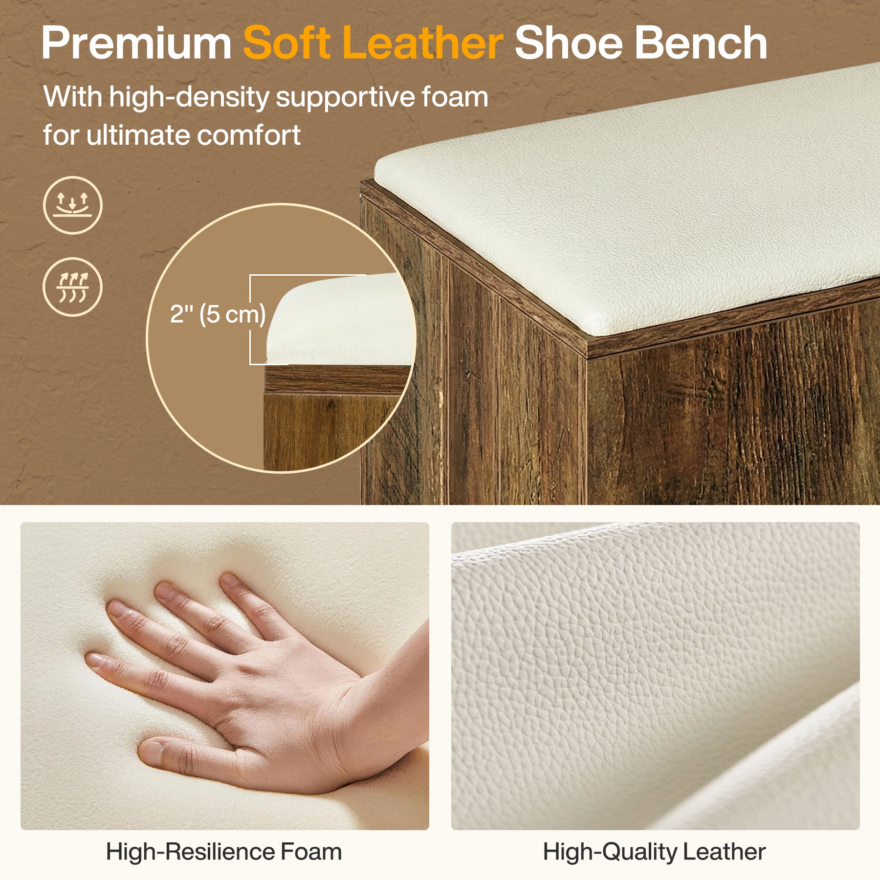 L-Shaped Bench, 61" Entryway Shoe Bench with Padded Seat Cushion