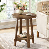 19.6" Round End Table, Solid Wood Side Table with 2-Tier Storage 3