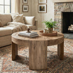 Round Solid Wood Coffee Table, Wide Slab Legs