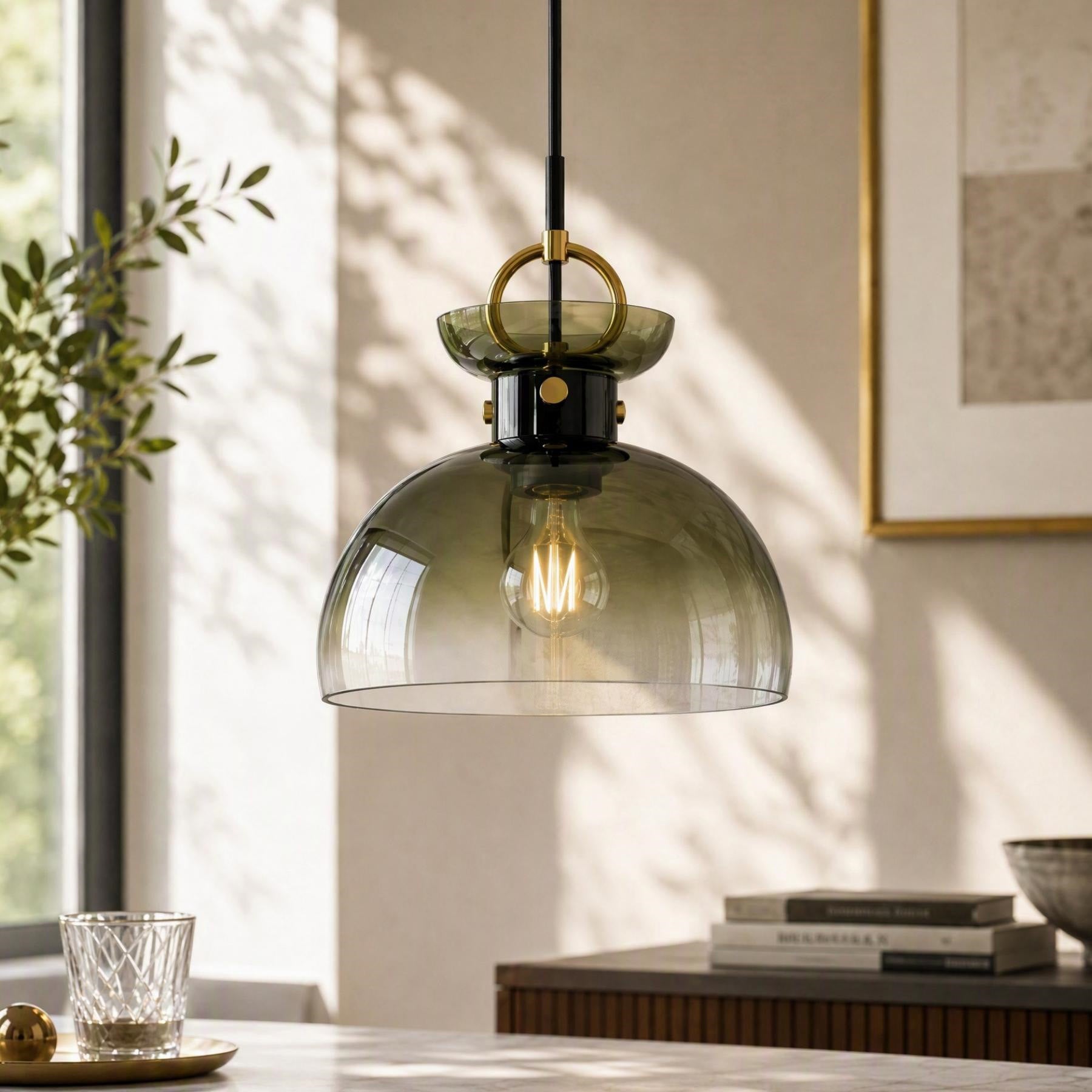 11" Modern Pendant Light Fixture with Gradient Green Glass Shade, E26 Base