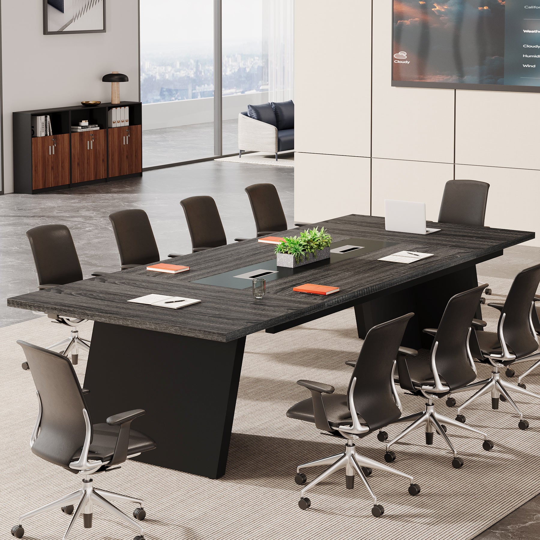 Conference Room Table, 8ft Office Meeting Desk with Cable Management