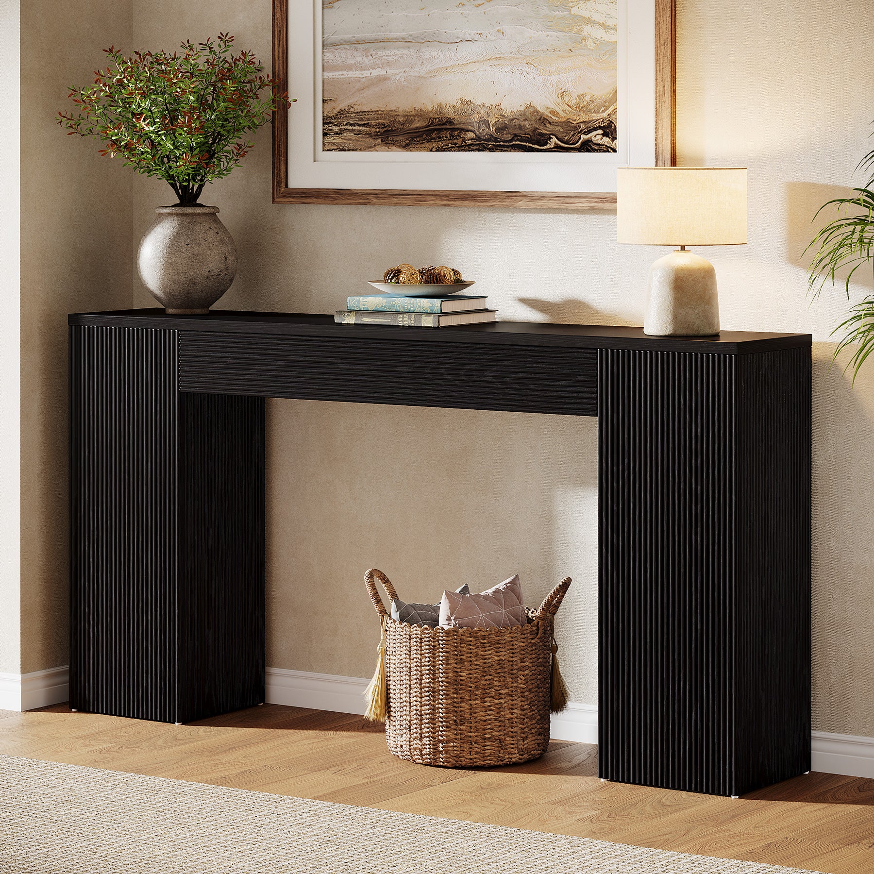 63" Console Table, Fluted Entryway Table Sofa Table Behind the Couch