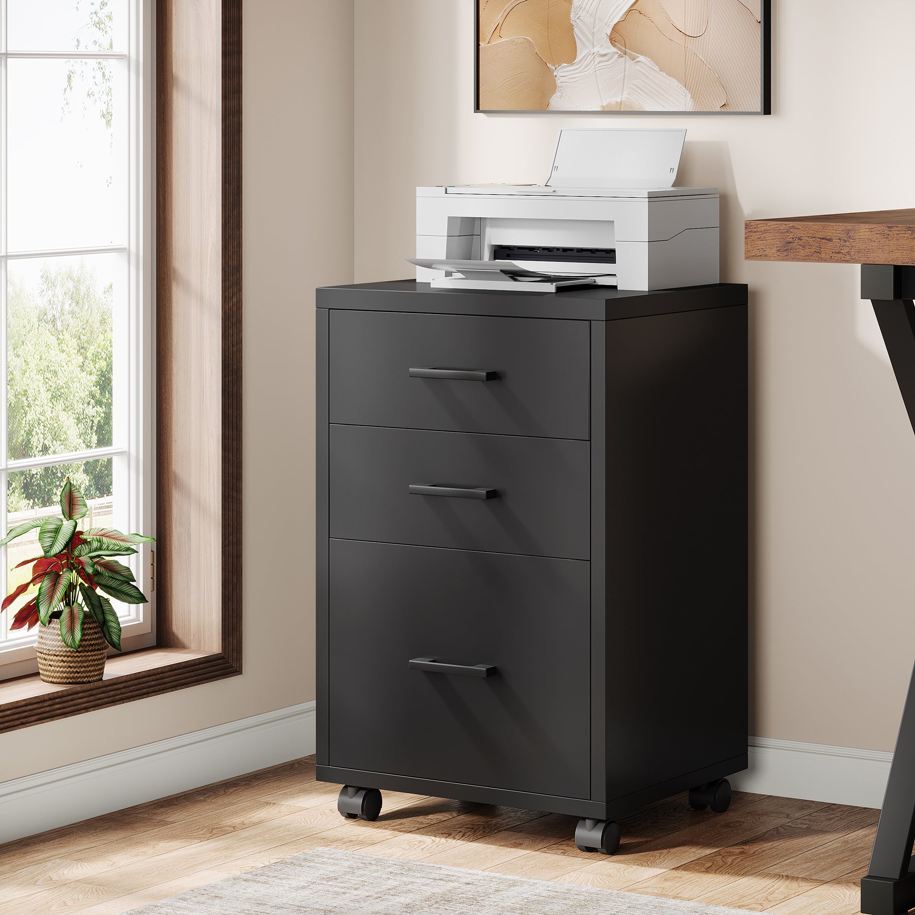 3-Drawer File Cabinet, Modern Rolling Printer Stand for Home Office - Thumbnail 2