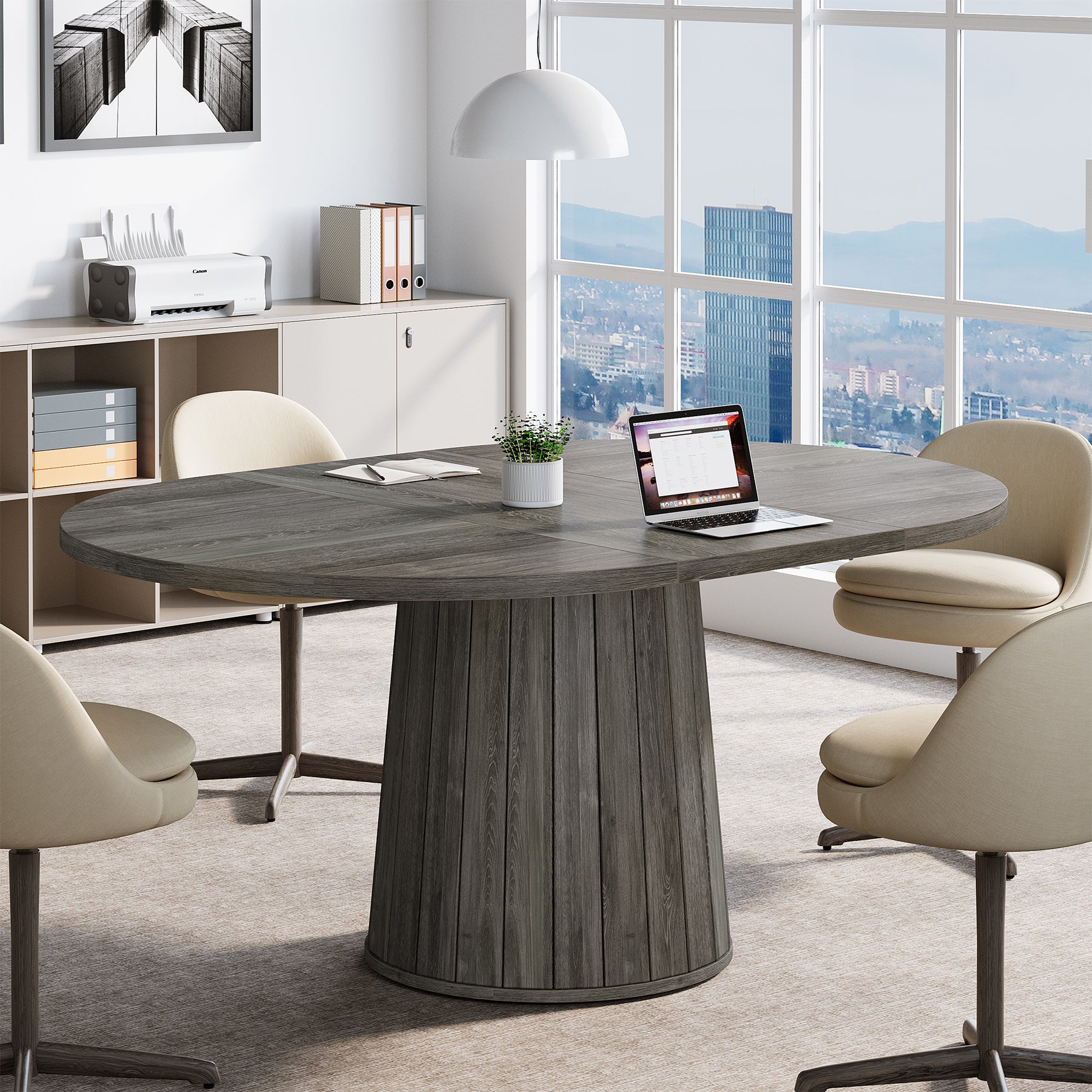 55" Oval Meeting Table, Wood Conference Table For 6 People