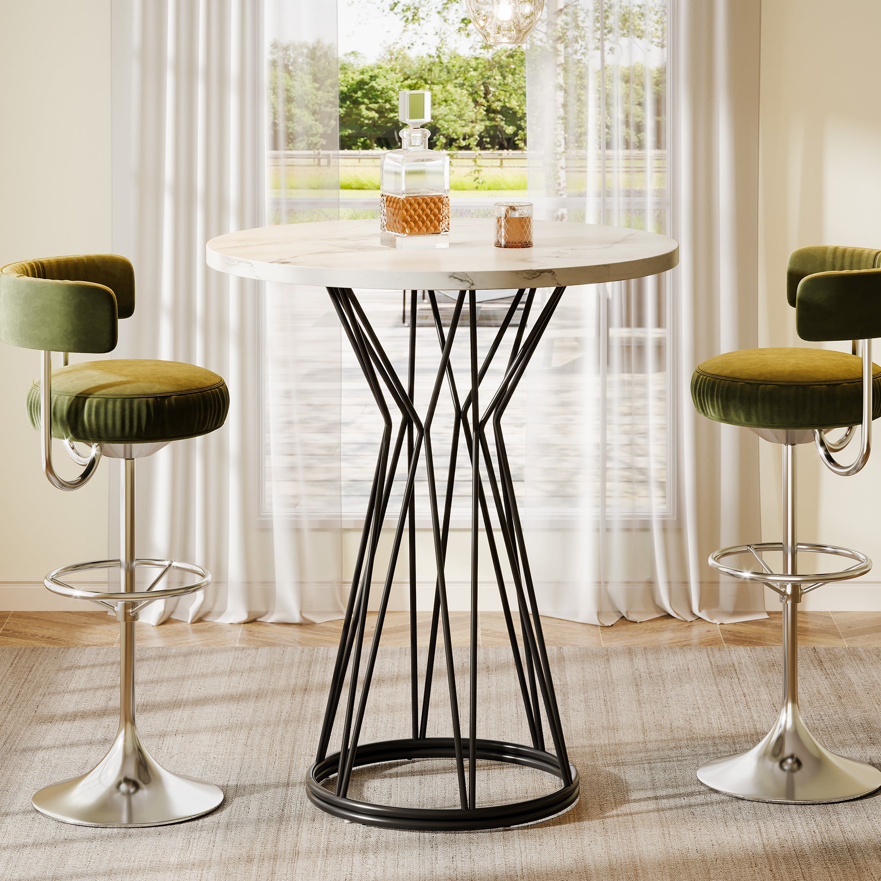 Tribesigns 35.4-Inch Round Bar Table, Faux Marble Bistro Table with Metal Base