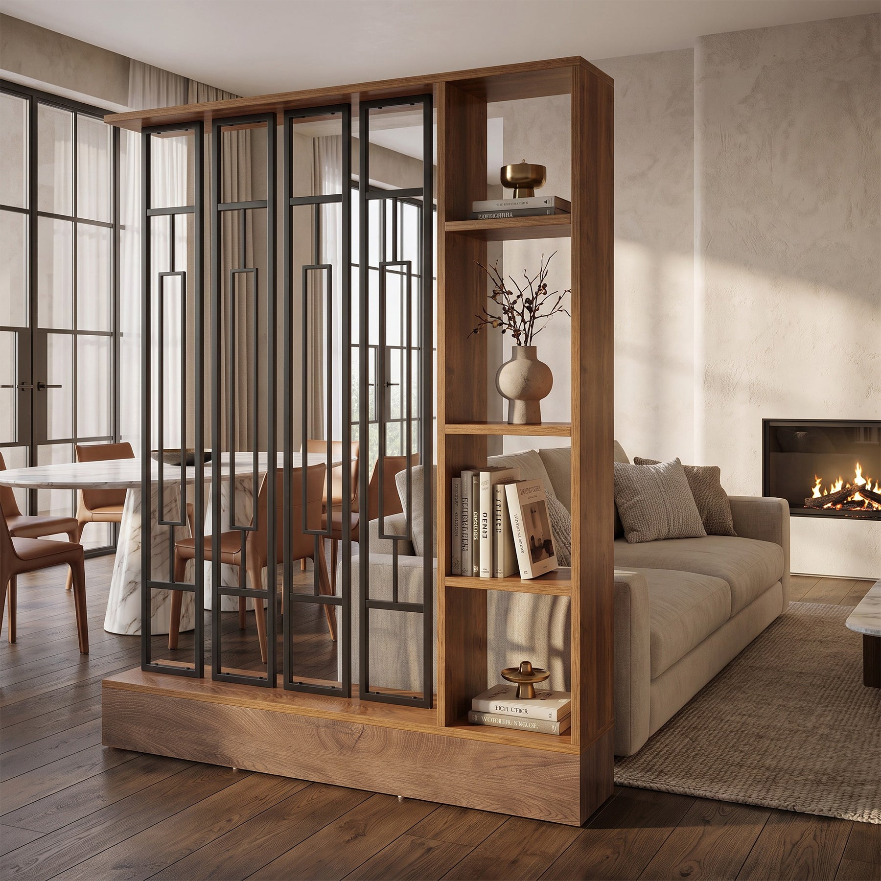 70.8" Tall Freestanding Room Divider, Storage Wall Partition with Display Shelves