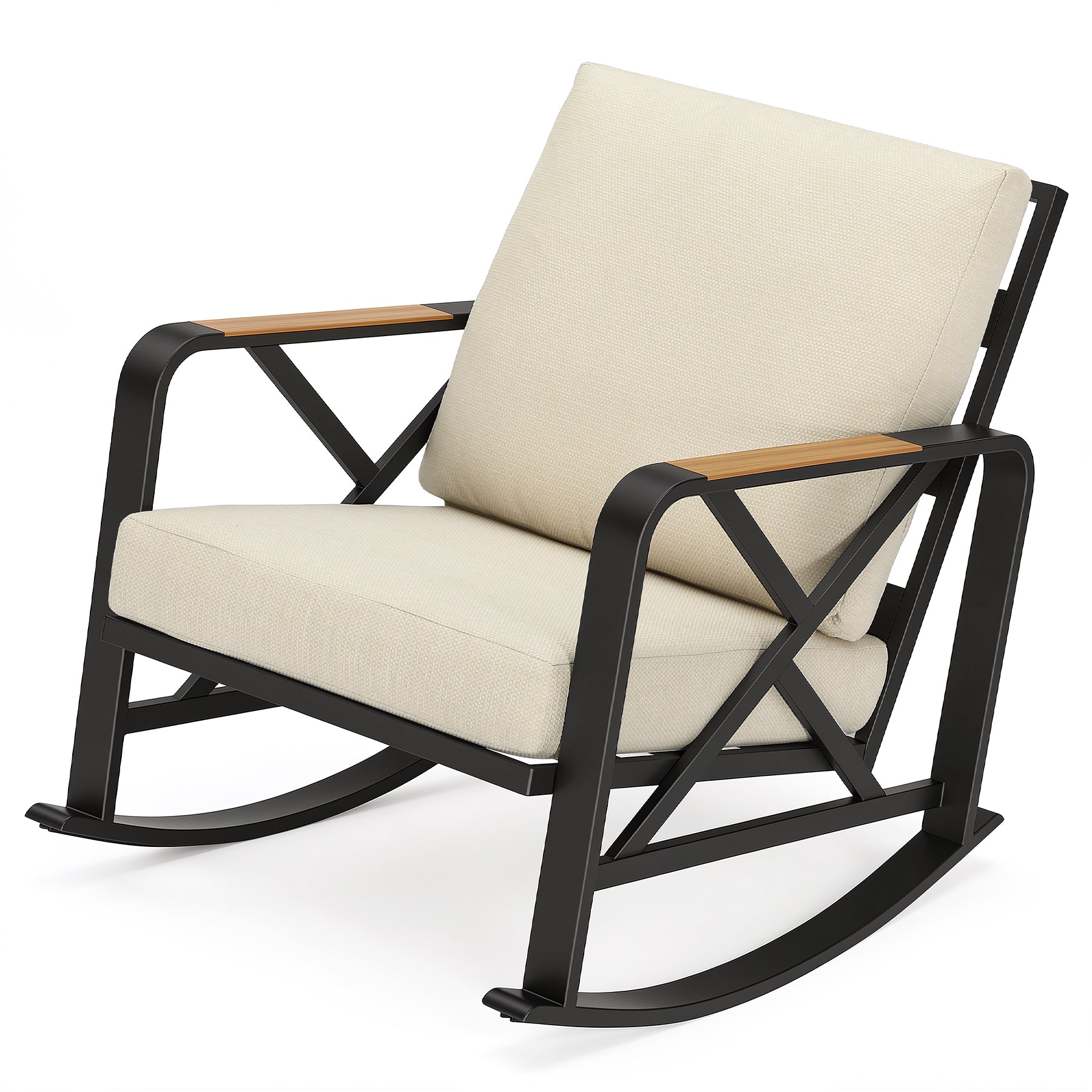 Outdoor Rocking Chair, Patio Seating Waterproof Rocker with Thick Cushion