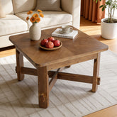 31.5 Inch Solid Wood Square Coffee Table, Farmhouse Center Table with Cross Base 3