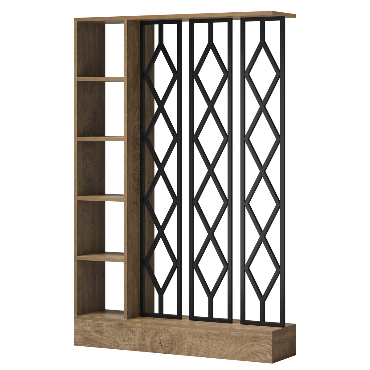 70.87" Tall Wall Room Divider, Freestanding Wall Partition with 5-Tier Storage Shelves