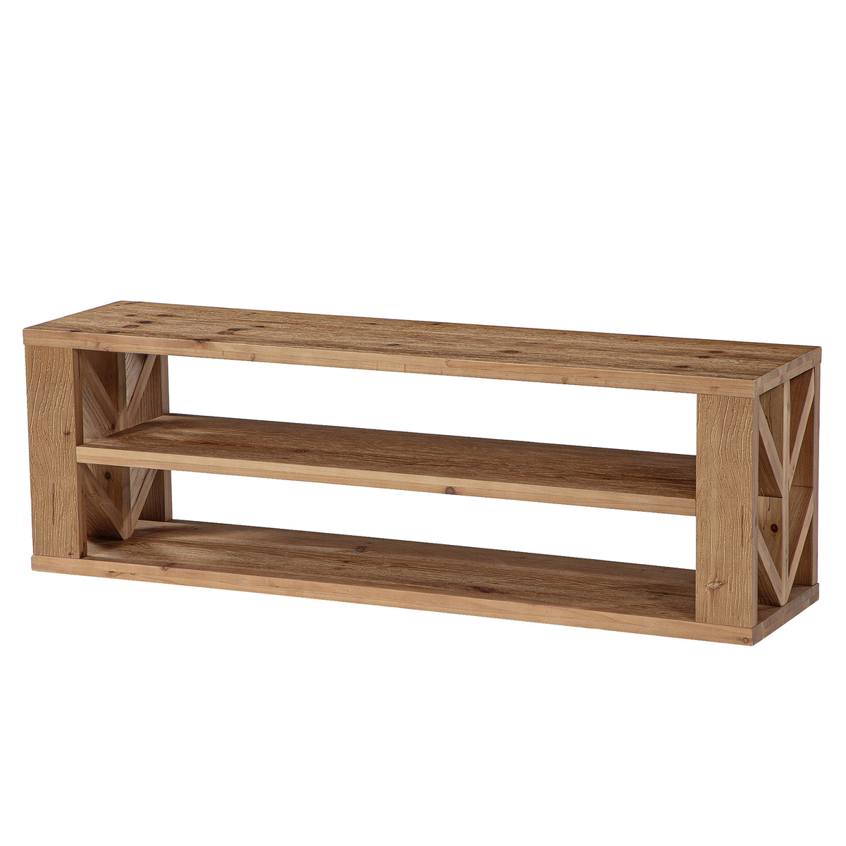 3-Tier Solid Wood TV Stand for TVs up to 55", Entertainment Center with Open Shelf for Living Room