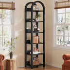 71" Tall and Narrow Bookshelf, 6-Tier Arched Bookcase Open Storage Rack