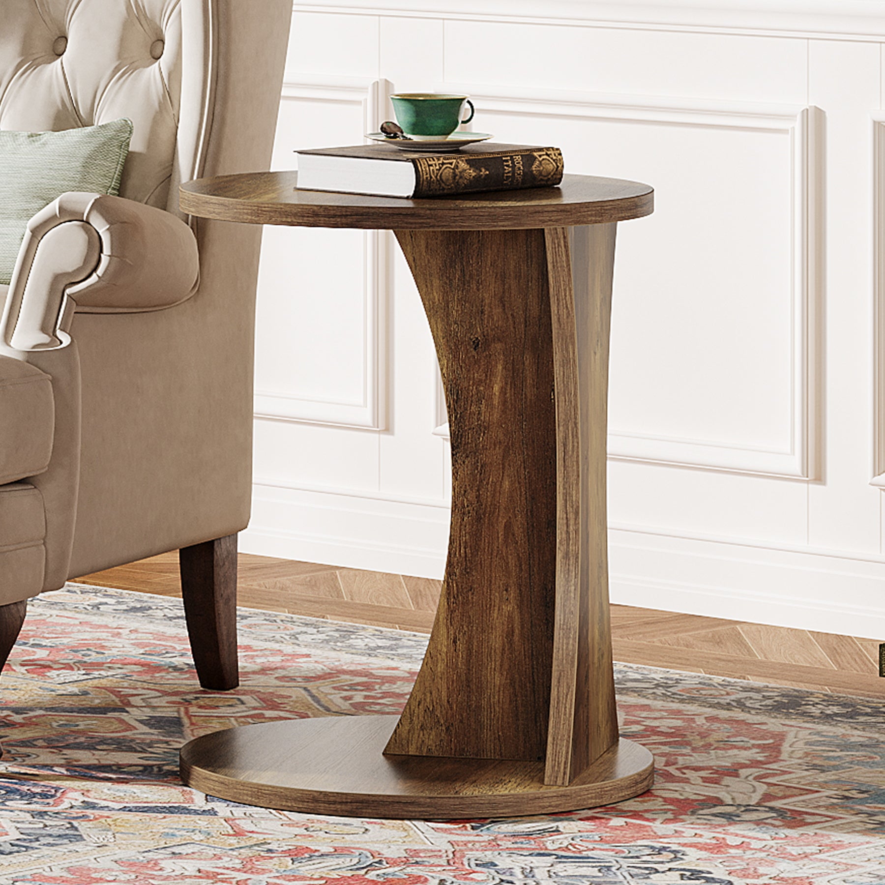 C-Shaped End Table, 2-Tier Side Table - Thumbnail 3