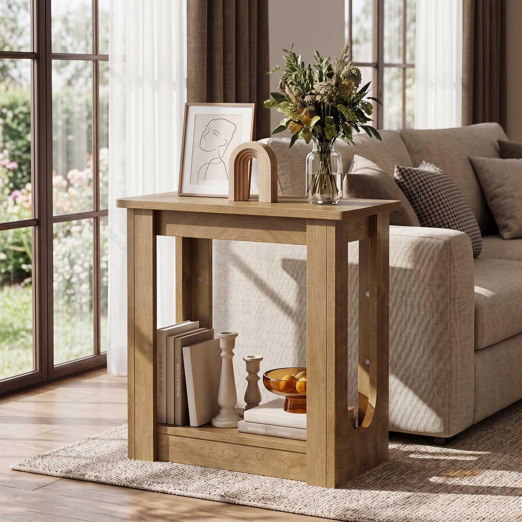 23.62" End Table with Storage Shelves, Narrow Side Table Nightstand for Living Room