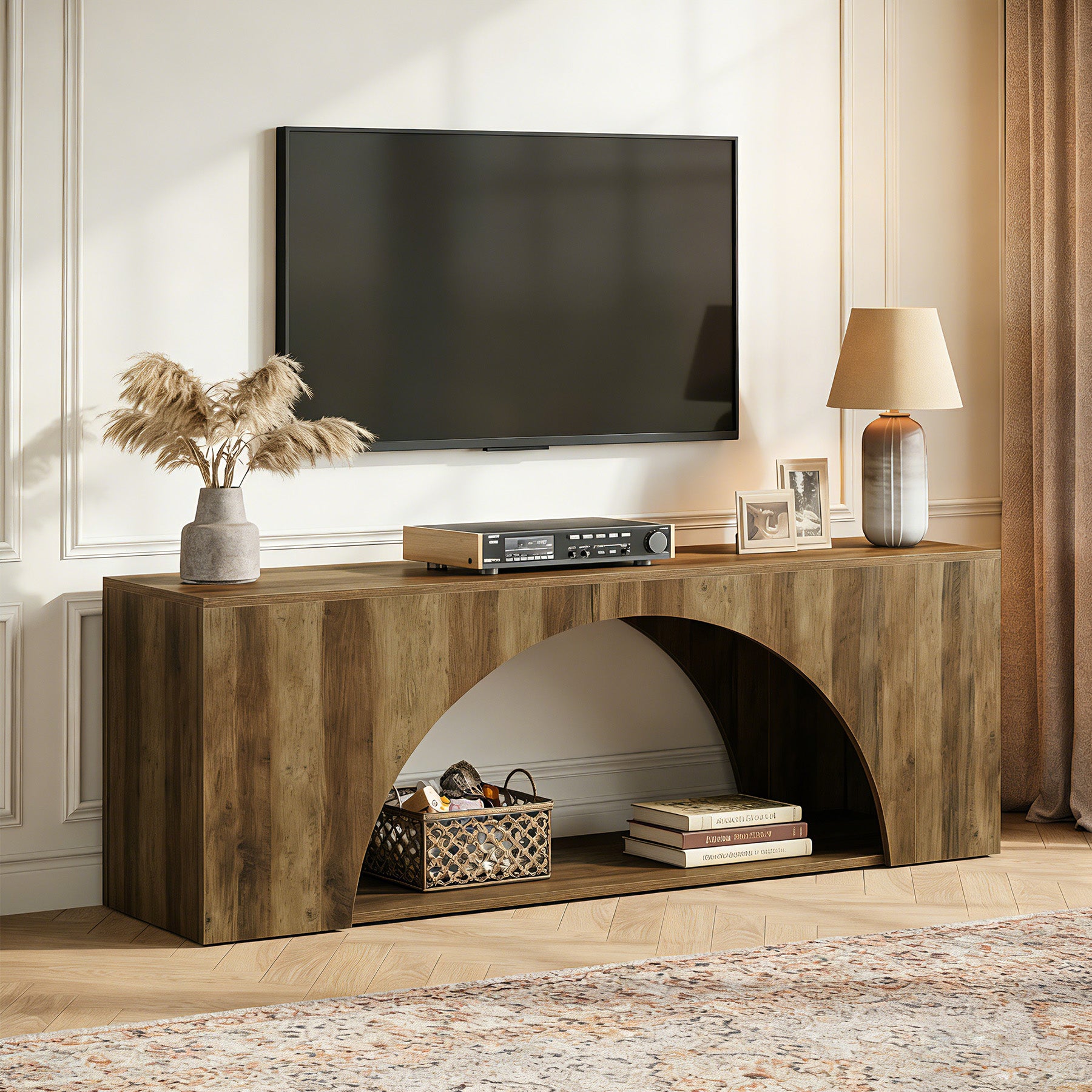 Tribesigns 63" Wood TV Stand, Media Console with Shelves for Living Room