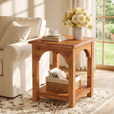 Farmhouse End Table with Storage, Solid Fir Wood 2-Tier Side Table, Living Room 3
