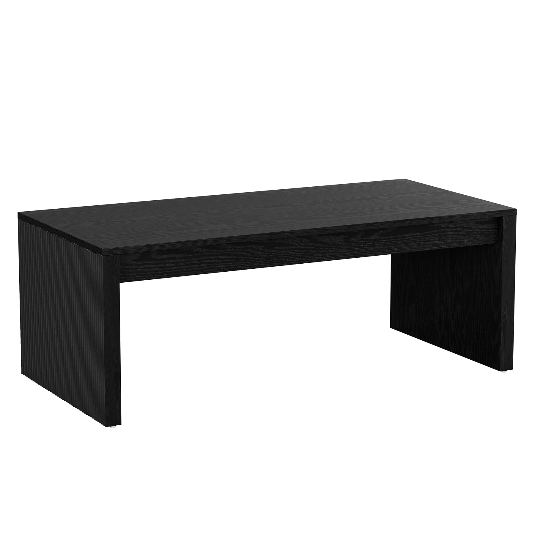 47" Black Rectangle Coffee Table with Fluted Panel Base