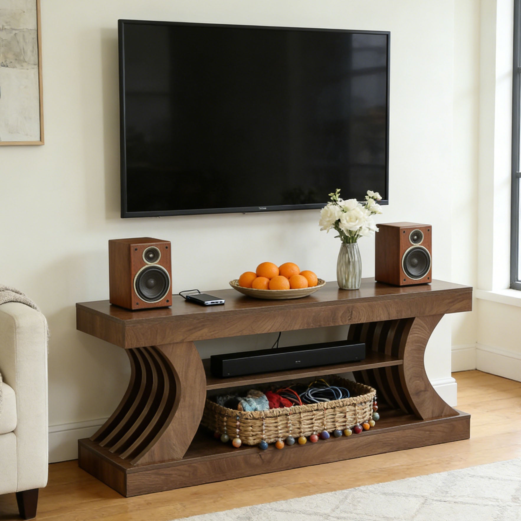 63" TV Stand with 3-Tier Storage Shelf, Entertainment Center for TVs up to 75"