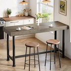 63" Solid Wood Bar Table, Rectangular Counter Height Pub Table with Metal Legs