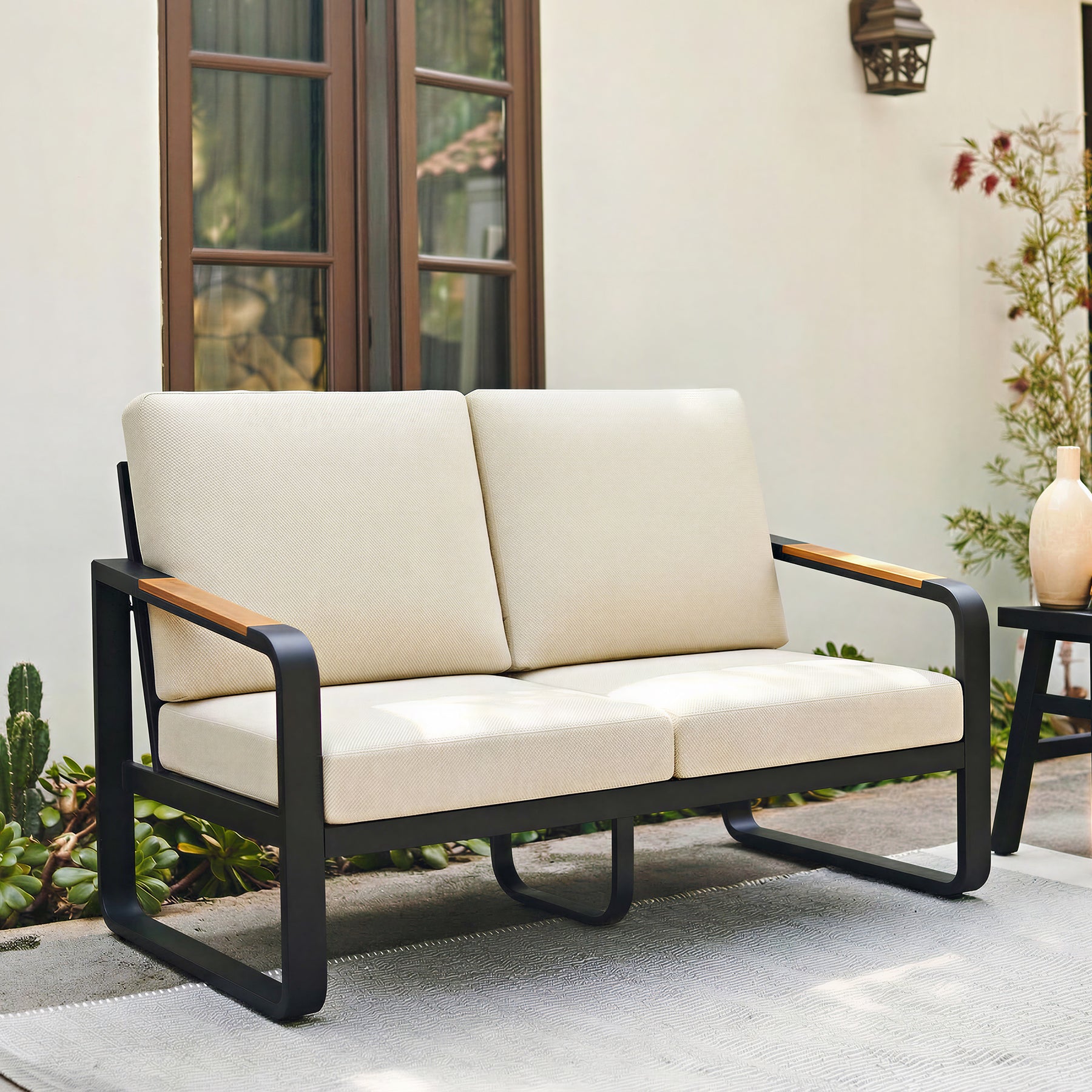 54.3" Wide Loveseat Sofa, Outdoor Patio Sofa With Removable Cushions