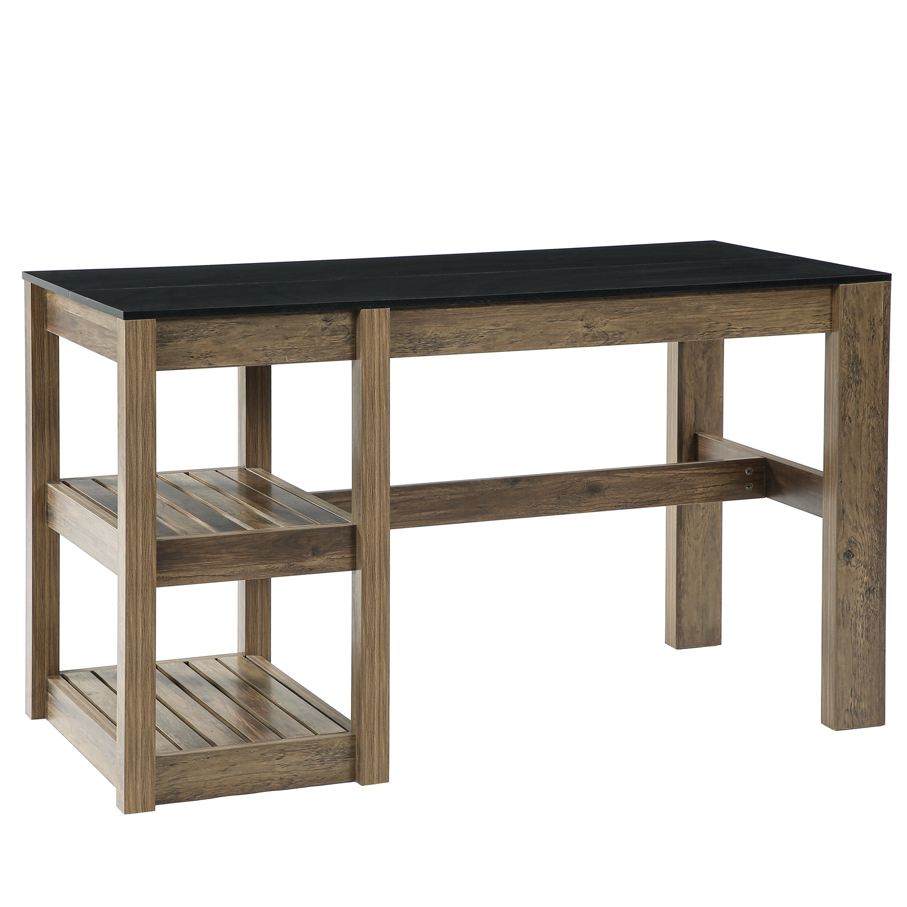 55" Kitchen Island Table, 2-Tier Storage Shelves for Dining Room