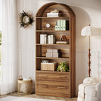 76.8" Arched Bookcase, 5-Tier Modern Bookshelf Display Shelf with File Cabinet Drawer