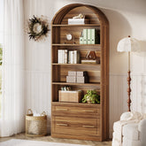76.8" Arched Bookcase, 5-Tier Modern Bookshelf Display Shelf with File Cabinet Drawer 3