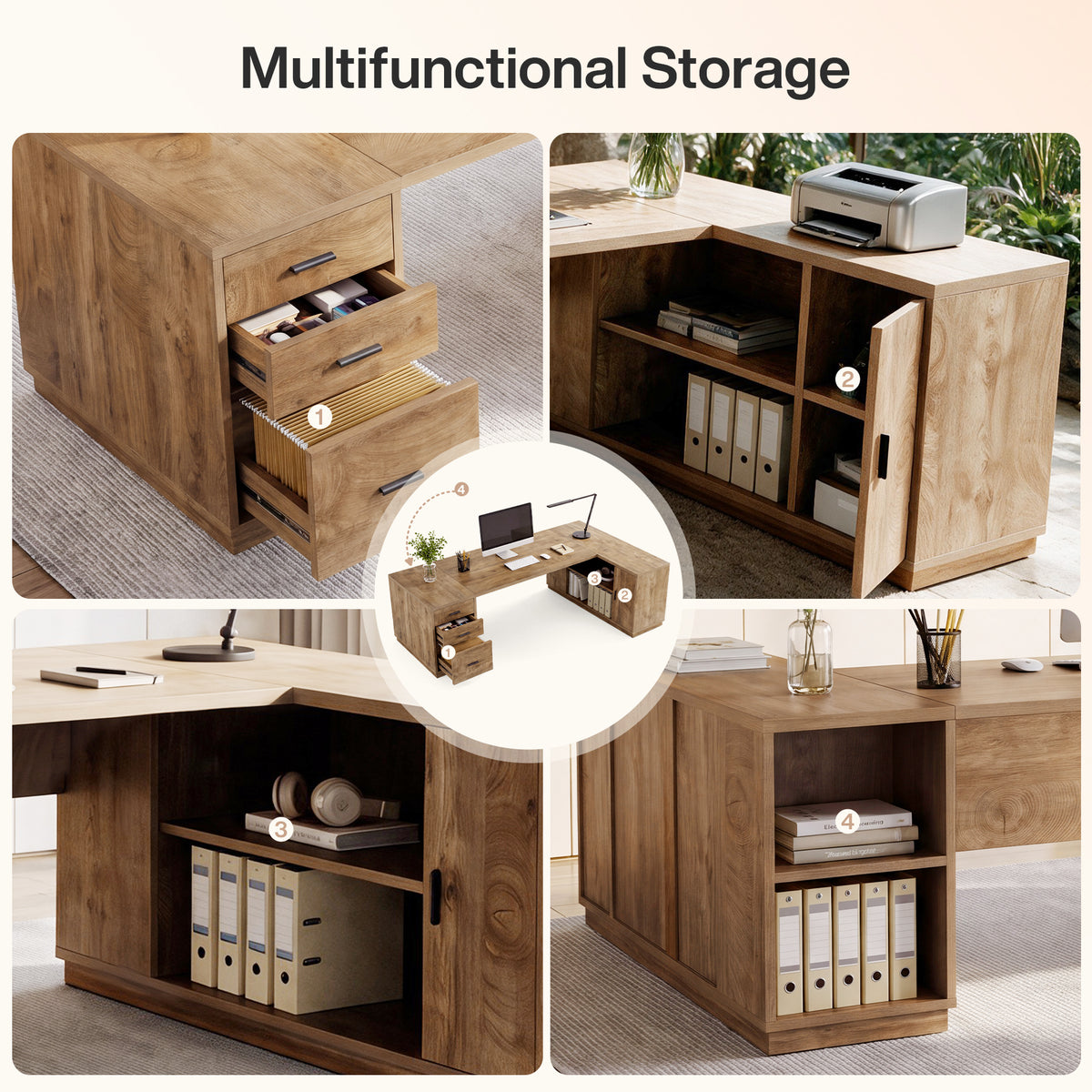 79" L-Shaped Executive Desk, Drawers & Storage Cabinets, Extra Large Corner Desk