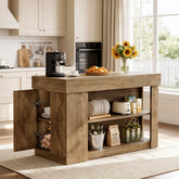55" Kitchen Island with Storage Cabinet and Shelves, Farmhouse Bar Table for Kitchen 3