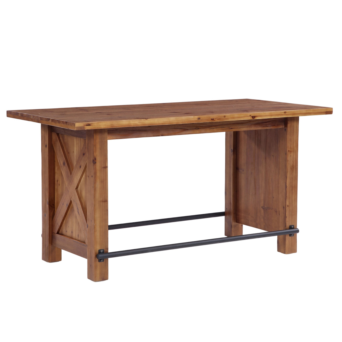 63" Farmhouse Solid Wood Kitchen Island with Metal Footrest, Counter Height Table