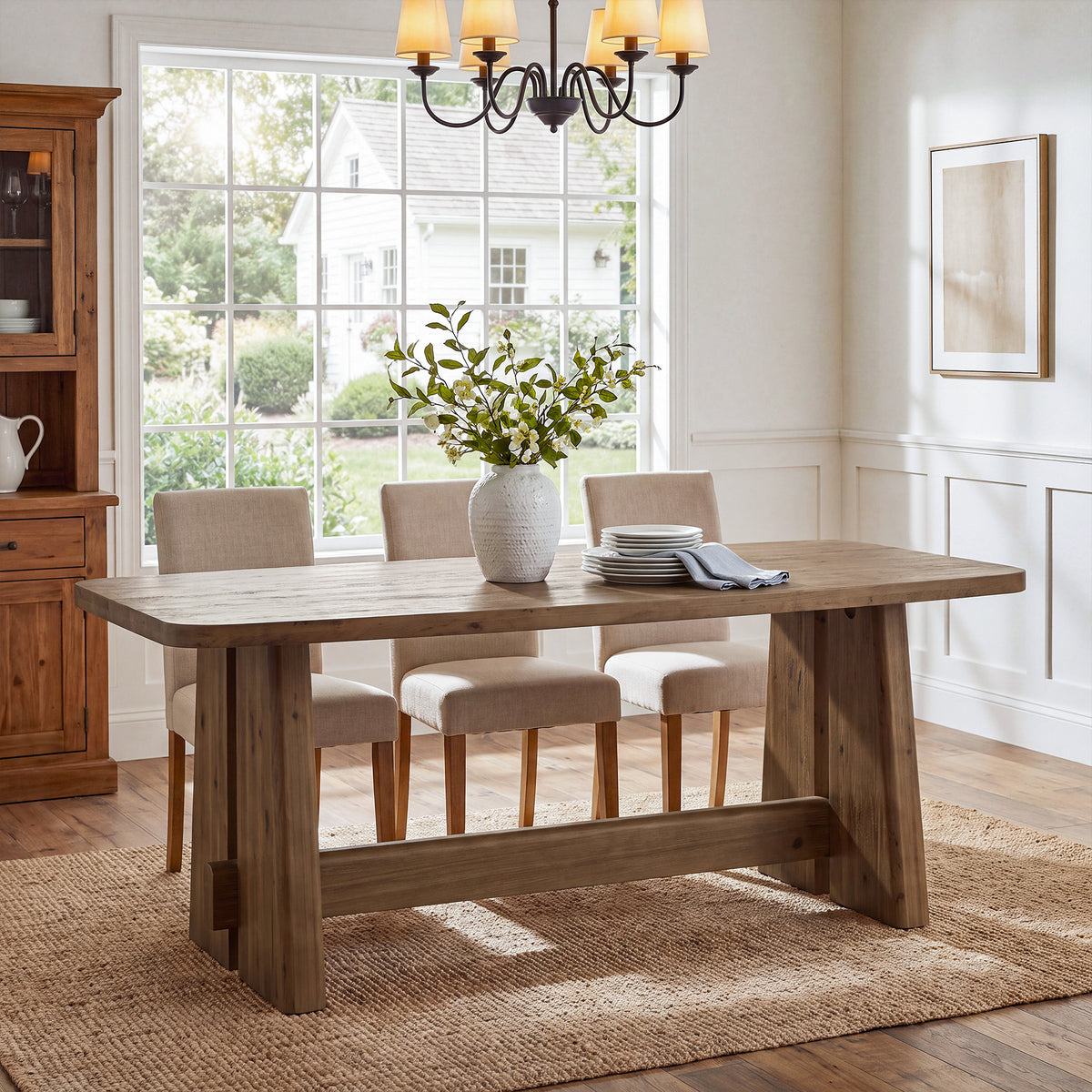 63" Farmhouse Solid Wood Dining Table for 4-6, Thick Top, Rectangular Kitchen Table