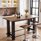 59" Solid Wood Bar Table, Rectangular Pub Table Seats 4 with Metal Footrest for Home Bar