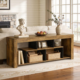63-Inch Low Sofa Console Table with Storage Shelves, Rustic 3-Tier Entryway Table for Living Room 3