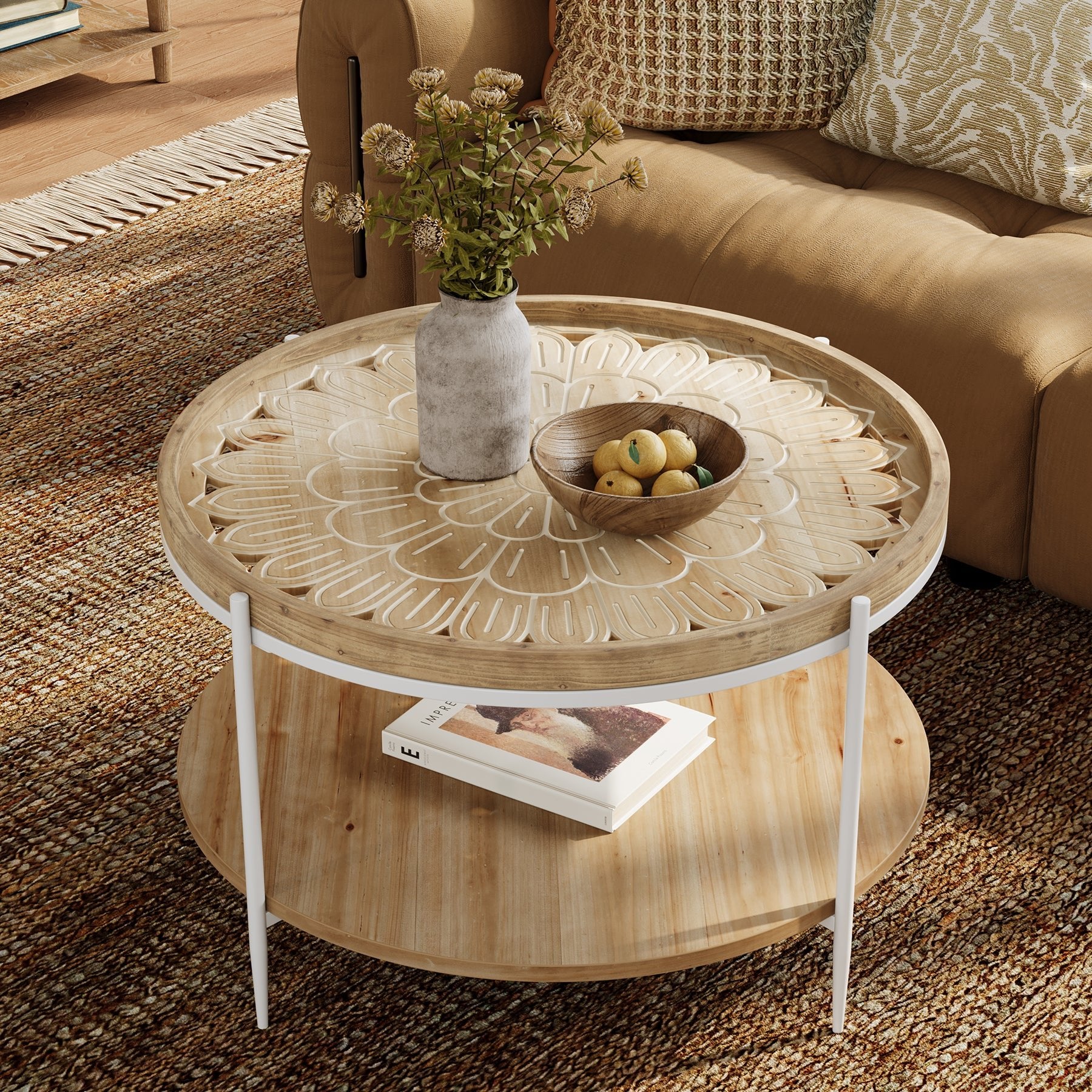 Solid Wood Tray Coffee Table with Storage